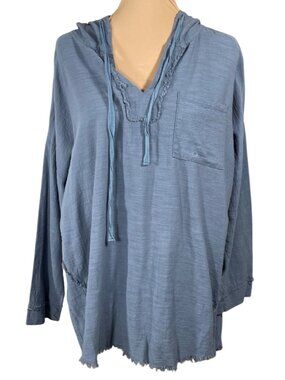 GiGio Tunic Top Shirt Hood Dusty Blue Size M Medium Cotton